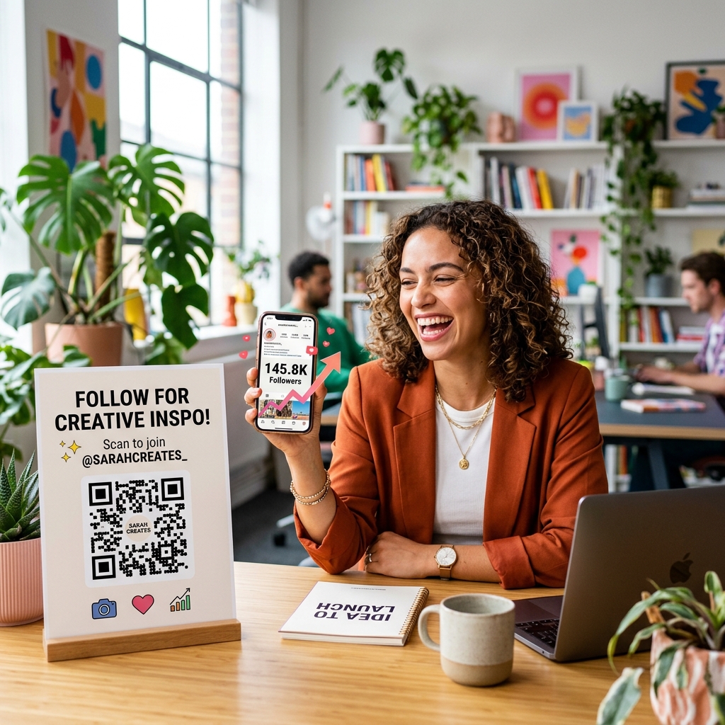 Influencer growing followers via Instagram QR code